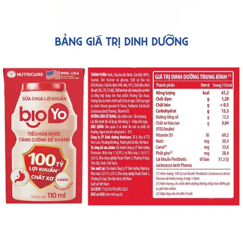 Thùng 24 Hộp Sữa Chua Lợi Khuẩn NUTRICARE BIOYO Bổ Sung 100 Tỷ Lợi Khuẩn Tăng Cường Đề Kháng Tiêu Hoá Khoẻ 110ml 902099