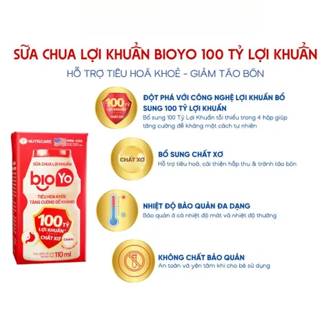 Thùng 24 Hộp Sữa Chua Lợi Khuẩn NUTRICARE BIOYO Bổ Sung 100 Tỷ Lợi Khuẩn Tăng Cường Đề Kháng Tiêu Hoá Khoẻ 110ml 902099
