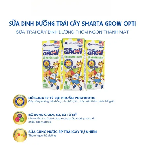 Thùng 48 Hộp Sữa công thức pha sẵn vị trái cây Smarta Grow Opti Nutricare phát triển toàn diện 180ml