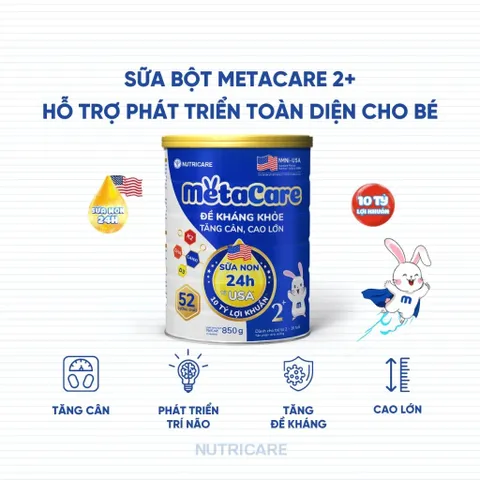 Sữa Bột Nutricare METACARE 2+ 850G Giúp Bé Tăng Cân Phát Triển Chiều Cao ( Mẫu Mới 2-3 Tuổi ) - Ruby Milk 276