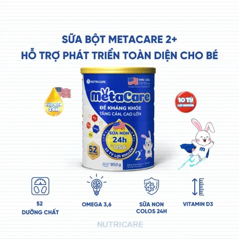 Sữa Bột Nutricare METACARE 2+ 850G Giúp Bé Tăng Cân Phát Triển Chiều Cao ( Mẫu Mới 2-3 Tuổi ) - Ruby Milk 276