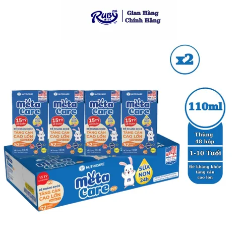 Combo 2 thùng 48 hộp sữa bột pha sẵn Metacare Eco 110ml Nutricare cho bé đề kháng khỏe, tăng cân cao lớn