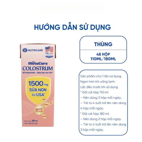 Combo 2 Thùng 24 Hộp 110ml Sữa Bột Pha Sẵn METACARE COLOSTRUM Nutricare Tăng Cường Đề Kháng Hệ Miễn Dịch Với Sữa Non IgG