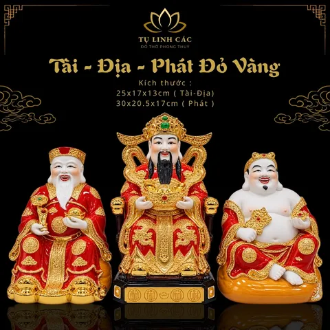 Bộ Tượng Tài – Địa – Phát Đỏ Vàng Mạ Vàng Cao Cấp - Phát Lộc Chiêu Tài, Hòa Hợp & Vượng Khí - Tụ Linh Các