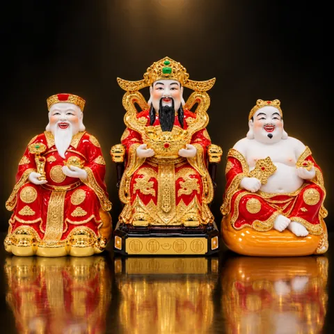 Bộ Tượng Tài – Địa – Phát Đỏ Vàng Mạ Vàng Cao Cấp - Phát Lộc Chiêu Tài, Hòa Hợp & Vượng Khí - Tụ Linh Các