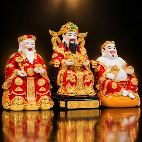 Bộ Tượng Tài – Địa – Phát Đỏ Vàng Mạ Vàng Cao Cấp - Phát Lộc Chiêu Tài, Hòa Hợp & Vượng Khí - Tụ Linh Các