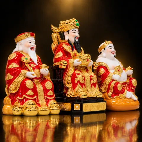 Bộ Tượng Tài – Địa – Phát Đỏ Vàng Mạ Vàng Cao Cấp - Phát Lộc Chiêu Tài, Hòa Hợp & Vượng Khí - Tụ Linh Các