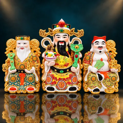 Bộ Tượng Tài – Địa – Phát Gấm Đỏ Xịn Mạ Vàng Cao Cấp - Phát Lộc Chiêu Tài, Hòa Hợp & Vượng Khí - Tụ Linh Các