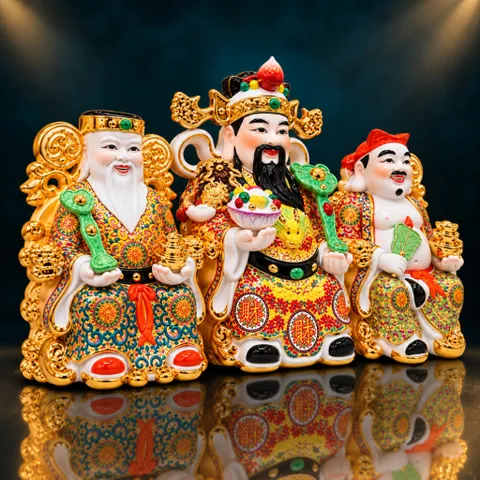 Bộ Tượng Tài – Địa – Phát Gấm Đỏ Xịn Mạ Vàng Cao Cấp - Phát Lộc Chiêu Tài, Hòa Hợp & Vượng Khí - Tụ Linh Các