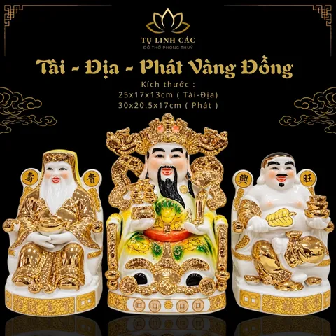 Bộ Tượng Tài – Địa – Phát Vàng Đồng Mạ Vàng Cao Cấp - Phát Lộc Chiêu Tài, Hòa Hợp & Vượng Khí - Tụ Linh Các