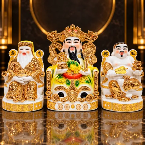 Bộ Tượng Tài – Địa – Phát Vàng Đồng Mạ Vàng Cao Cấp - Phát Lộc Chiêu Tài, Hòa Hợp & Vượng Khí - Tụ Linh Các