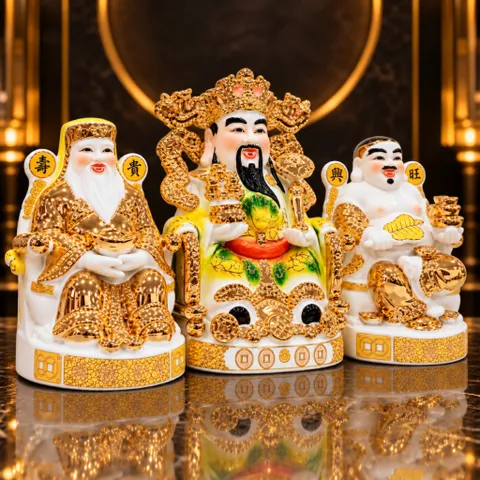 Bộ Tượng Tài – Địa – Phát Vàng Đồng Mạ Vàng Cao Cấp - Phát Lộc Chiêu Tài, Hòa Hợp & Vượng Khí - Tụ Linh Các
