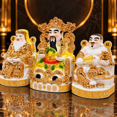 Bộ Tượng Tài – Địa – Phát Vàng Đồng Mạ Vàng Cao Cấp - Phát Lộc Chiêu Tài, Hòa Hợp & Vượng Khí - Tụ Linh Các