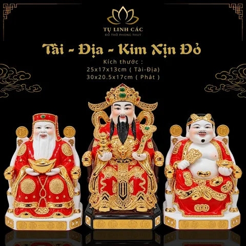 Bộ Tượng Tài – Địa – Kim Xịn Đỏ Cao Cấp - Phát Lộc Chiêu Tài, Hòa Hợp & Vượng Khí - Tụ Linh Các