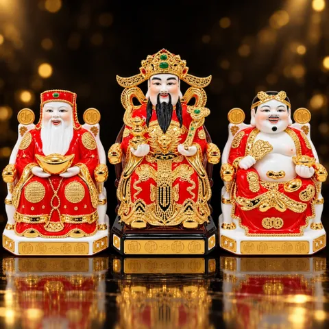 Bộ Tượng Tài – Địa – Kim Xịn Đỏ Cao Cấp - Phát Lộc Chiêu Tài, Hòa Hợp & Vượng Khí - Tụ Linh Các