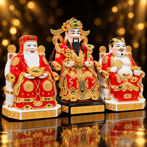 Bộ Tượng Tài – Địa – Kim Xịn Đỏ Cao Cấp - Phát Lộc Chiêu Tài, Hòa Hợp & Vượng Khí - Tụ Linh Các