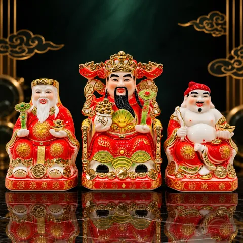 Bộ Tượng Tài – Địa – Phát Đỏ Như Ý Mạ Vàng Cao Cấp - Phát Lộc Chiêu Tài, Hòa Hợp & Vượng Khí - Tụ Linh Các