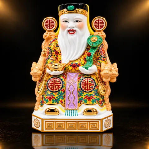 Bộ Tượng Tài – Địa – Phát Gấm Đỏ Cam Mạ Vàng Cao Cấp - Phát Lộc Chiêu Tài, Hòa Hợp & Vượng Khí - Tụ Linh Các