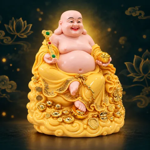 Tượng Phật Di Lặc Ngự Tòa Mây Như Ý Thạch Anh Cao Cấp