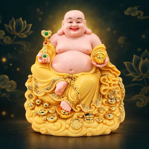 Tượng Phật Di Lặc Ngự Tòa Mây Như Ý Thạch Anh Cao Cấp