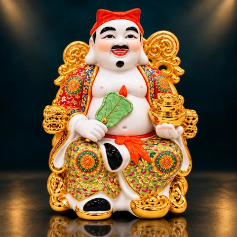 Bộ Tượng Tài – Địa – Phát Gấm Đỏ Xịn Mạ Vàng Cao Cấp - Phát Lộc Chiêu Tài, Hòa Hợp & Vượng Khí - Tụ Linh Các