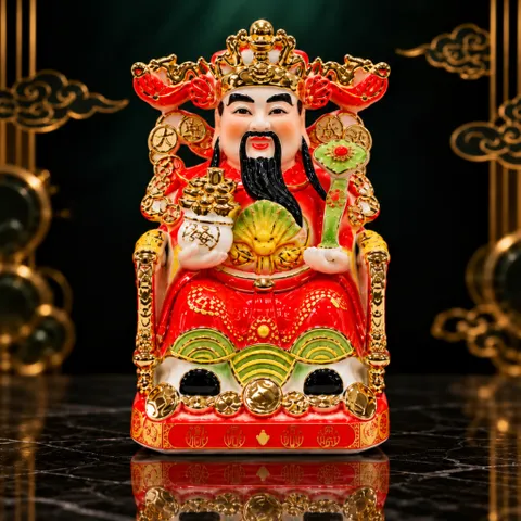Bộ Tượng Tài – Địa – Phát Đỏ Như Ý Mạ Vàng Cao Cấp - Phát Lộc Chiêu Tài, Hòa Hợp & Vượng Khí - Tụ Linh Các