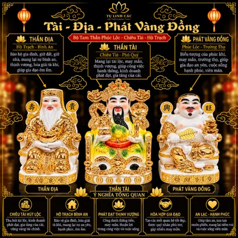 Bộ Tượng Tài – Địa – Phát Vàng Đồng Mạ Vàng Cao Cấp - Phát Lộc Chiêu Tài, Hòa Hợp & Vượng Khí - Tụ Linh Các