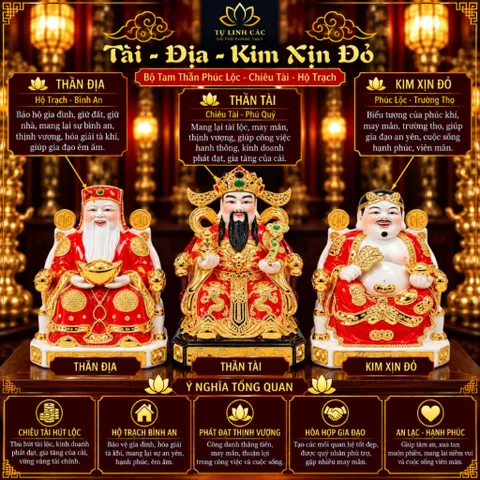 Bộ Tượng Tài – Địa – Kim Xịn Đỏ Cao Cấp - Phát Lộc Chiêu Tài, Hòa Hợp & Vượng Khí - Tụ Linh Các