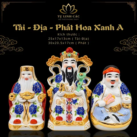 Bộ Tượng Tài – Địa – Phát Hoa Xanh A Mạ Vàng Cao Cấp - Phát Lộc Chiêu Tài, Hòa Hợp & Vượng Khí - Tụ Linh Các
