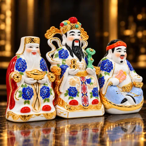 Bộ Tượng Tài – Địa – Phát Hoa Xanh A Mạ Vàng Cao Cấp - Phát Lộc Chiêu Tài, Hòa Hợp & Vượng Khí - Tụ Linh Các