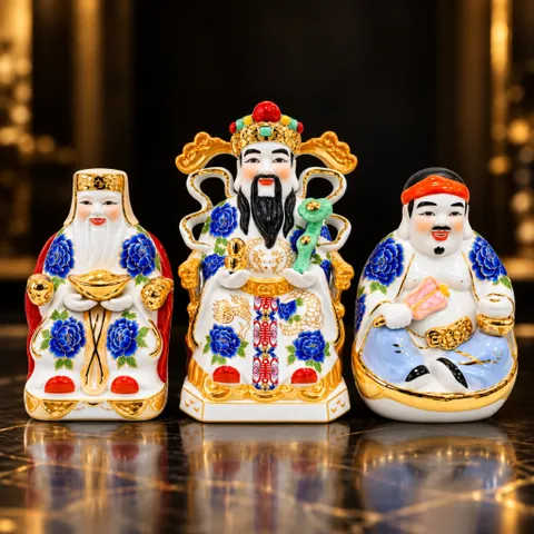 Bộ Tượng Tài – Địa – Phát Hoa Xanh A Mạ Vàng Cao Cấp - Phát Lộc Chiêu Tài, Hòa Hợp & Vượng Khí - Tụ Linh Các