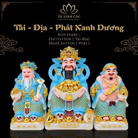 Bộ Tượng Tài – Địa – Phát Xanh Dương Mạ Vàng Cao Cấp - Phát Lộc Chiêu Tài, Hòa Hợp & Vượng Khí - Tụ Linh Các