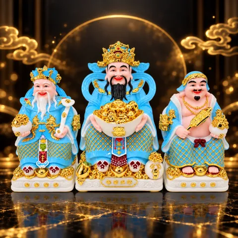 Bộ Tượng Tài – Địa – Phát Xanh Dương Mạ Vàng Cao Cấp - Phát Lộc Chiêu Tài, Hòa Hợp & Vượng Khí - Tụ Linh Các