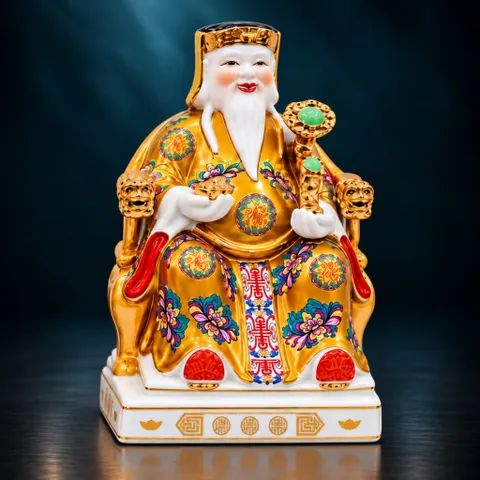 Bộ Tượng Tài – Địa – Phát Gấm Đỏ Vàng Mạ Vàng Cao Cấp - Phát Lộc Chiêu Tài, Hòa Hợp & Vượng Khí - Tụ Linh Các