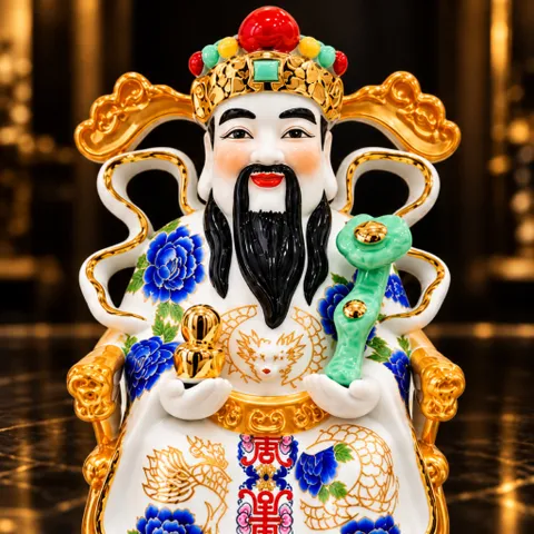 Bộ Tượng Tài – Địa – Phát Hoa Xanh A Mạ Vàng Cao Cấp - Phát Lộc Chiêu Tài, Hòa Hợp & Vượng Khí - Tụ Linh Các