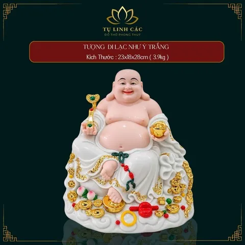 Tượng Phật Di Lặc Ngự Tòa Mây Như Ý Áo Trắng Cao Cấp