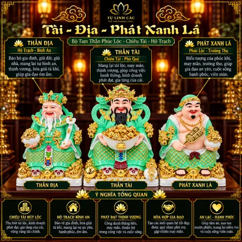 Bộ Tượng Tài – Địa – Phát Xanh Lá Cao Cấp - Phát Lộc Chiêu Tài, Hòa Hợp & Vượng Khí - Tụ Linh Các