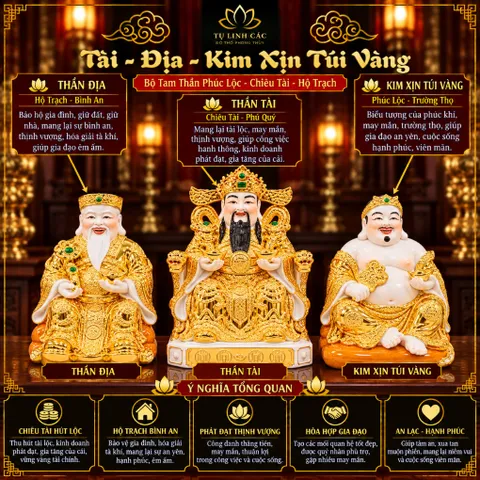 Bộ Tượng Tài – Địa – Kim Xịn Túi Vàng Cao Cấp - Phát Lộc Chiêu Tài, Hòa Hợp & Vượng Khí - Tụ Linh Các