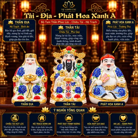 Bộ Tượng Tài – Địa – Phát Hoa Xanh A Mạ Vàng Cao Cấp - Phát Lộc Chiêu Tài, Hòa Hợp & Vượng Khí - Tụ Linh Các