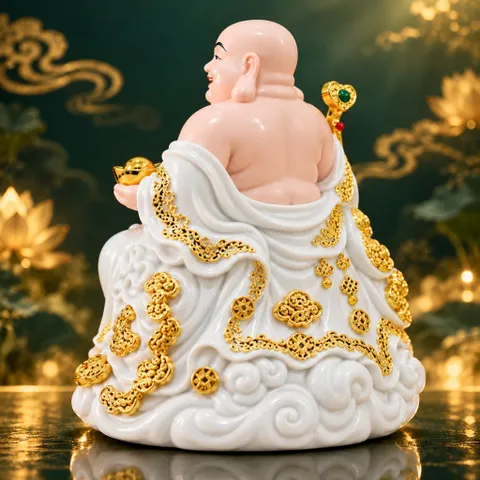 Tượng Phật Di Lặc Ngự Tòa Mây Như Ý Áo Trắng Cao Cấp