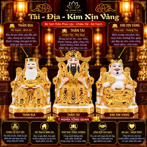 Bộ Tượng Tài – Địa – Kim Xịn Vàng Mạ Vàng Cao Cấp - Phát Lộc Chiêu Tài, Hòa Hợp & Vượng Khí
