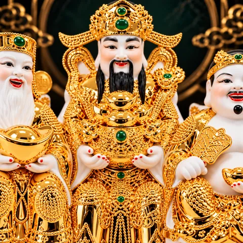 Bộ Tượng Tài – Địa – Kim Xịn Vàng Mạ Vàng Cao Cấp - Phát Lộc Chiêu Tài, Hòa Hợp & Vượng Khí