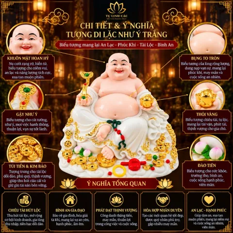 Tượng Phật Di Lặc Ngự Tòa Mây Như Ý Áo Trắng Cao Cấp