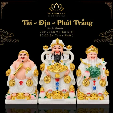 Bộ Tượng Tài – Địa – Phát Trắng Mạ Vàng Cao Cấp - Phát Lộc Chiêu Tài, Hòa Hợp & Vượng Khí - Tụ Linh Các