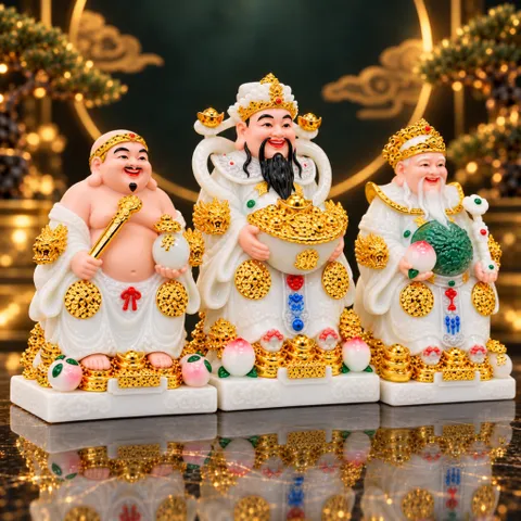 Bộ Tượng Tài – Địa – Phát Trắng Mạ Vàng Cao Cấp - Phát Lộc Chiêu Tài, Hòa Hợp & Vượng Khí - Tụ Linh Các