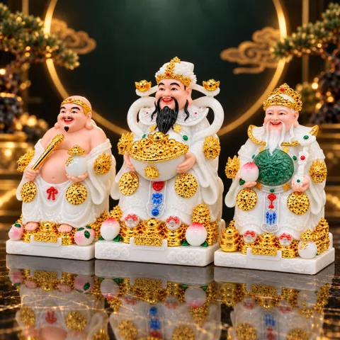 Bộ Tượng Tài – Địa – Phát Trắng Mạ Vàng Cao Cấp - Phát Lộc Chiêu Tài, Hòa Hợp & Vượng Khí - Tụ Linh Các