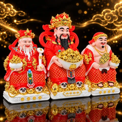 Bộ Tượng Tài – Địa – Phát Đỏ Mạ Vàng Cao Cấp - Phát Lộc Chiêu Tài, Hòa Hợp & Vượng Khí - Tụ Linh Các