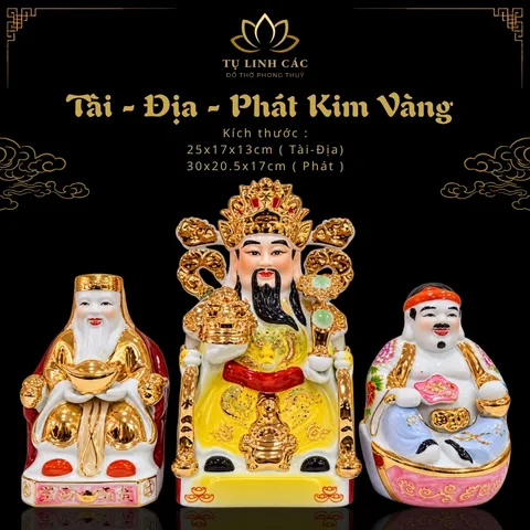 Bộ Tượng Tài – Địa – Phát Kim Vàng Mạ Vàng Cao Cấp - Phát Lộc Chiêu Tài, Hòa Hợp & Vượng Khí - Tụ Linh Các