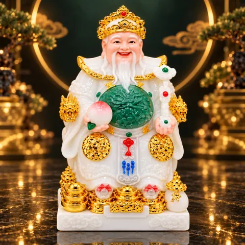 Bộ Tượng Tài – Địa – Phát Trắng Mạ Vàng Cao Cấp - Phát Lộc Chiêu Tài, Hòa Hợp & Vượng Khí - Tụ Linh Các