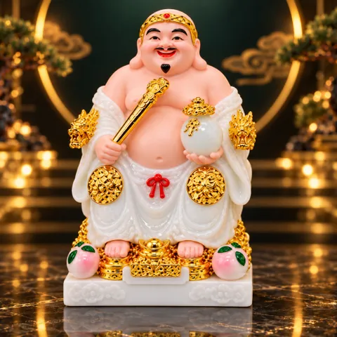 Bộ Tượng Tài – Địa – Phát Trắng Mạ Vàng Cao Cấp - Phát Lộc Chiêu Tài, Hòa Hợp & Vượng Khí - Tụ Linh Các